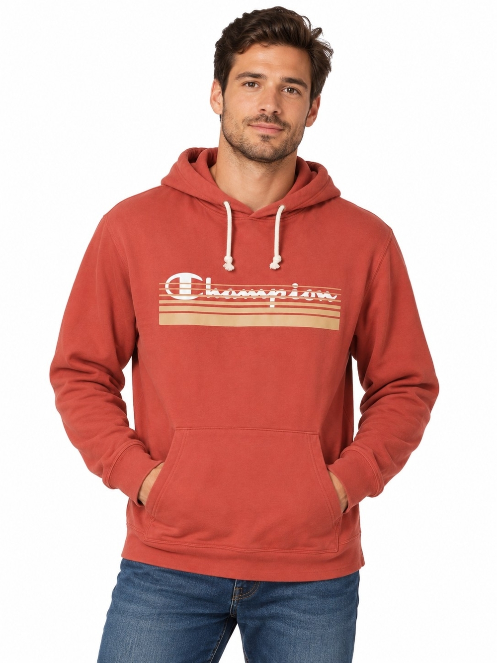 Champion Men's Rust Red Logo Hoodie Size Large